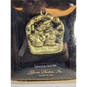 2003 Gloria Duchin Pewter Christmas Ornament Mr Mrs Snowman Rhinestones First